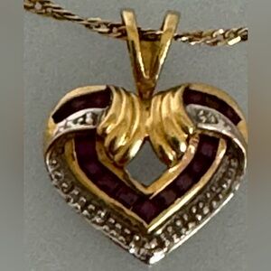 14k ruby’s Diamonds real solid gold necklace
